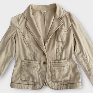 J. Jill Women’s Blazer Jacket Size 2P Linen Blend Herringbone Fitted Neutral